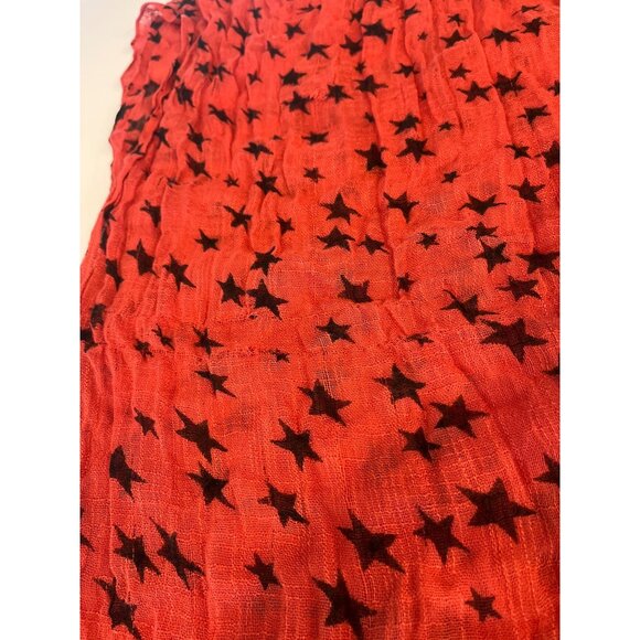 Red Star Pattern Pashmina & Silk Blend Scarf With Fringe Edges Lightweight & Sof - Picture 2 of 6